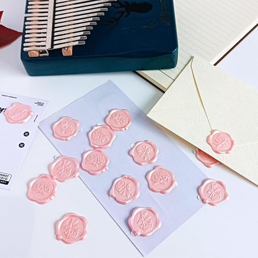 50 Pcs Adhesive Pink Rose Wax Seal Stickers, Rose Wedding Invitation Seal, Pink Rose Seals for Envelope, Easy to Use Rose Envelope Stickers with Good Adhesion