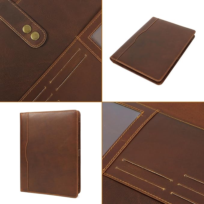 ELIZO Leather Portfolio Padfolio Leather Binder Folder for Men and Women Professional Business Portfolio Organizer Men and Women