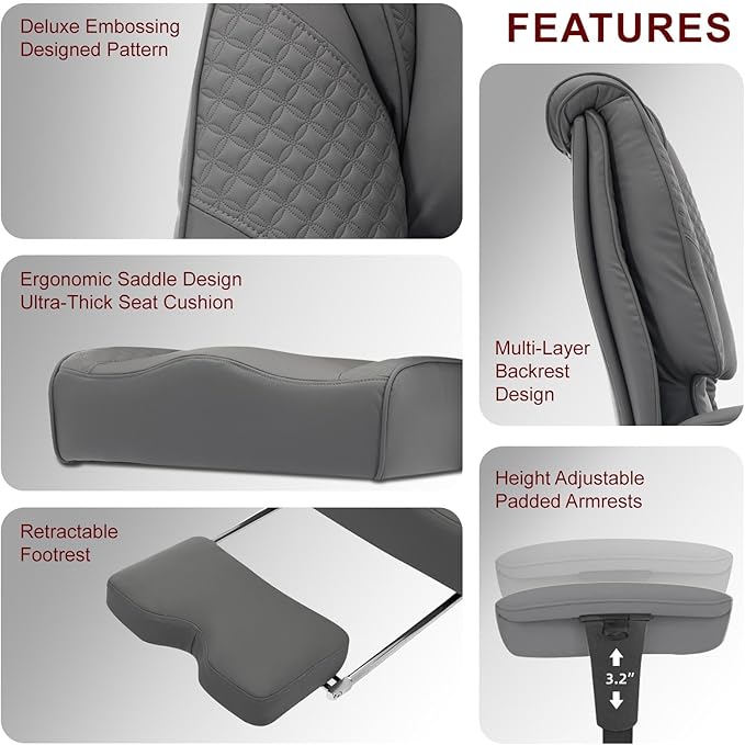 Big and Tall Office Chair 400lbs Wide Seat, Leather High Back Executive Office Chair with Foot Rest, Ergonomic Chairs Lumbar Support for Lower Back Pain Relief (Grey)