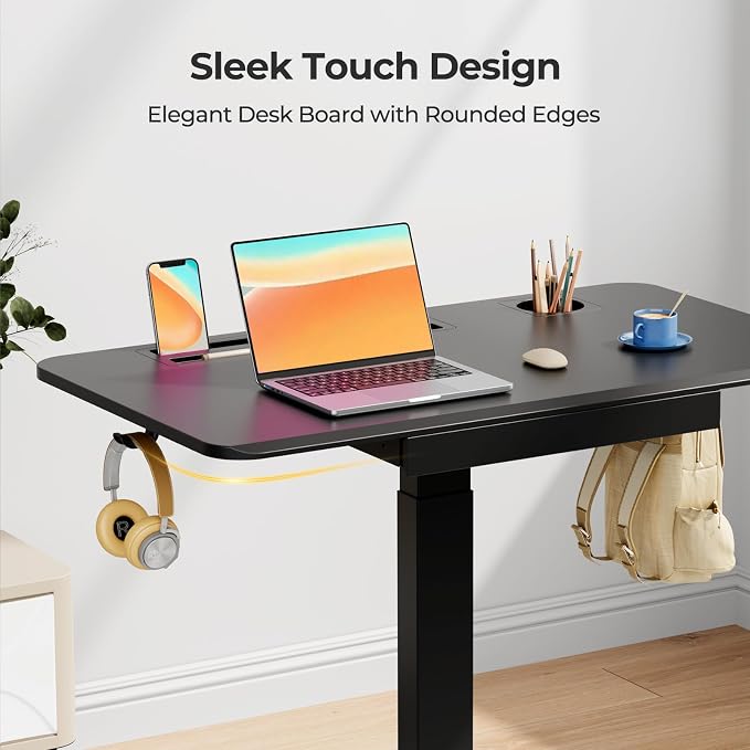 Mobile Standing Desk with Drawer, 35"×20" Small Desk, Black | Portable Laptop Workstation with Cup Holder and Hooks, Height Adjustable Rolling Desk with Wheels, Teacher Classroom Use