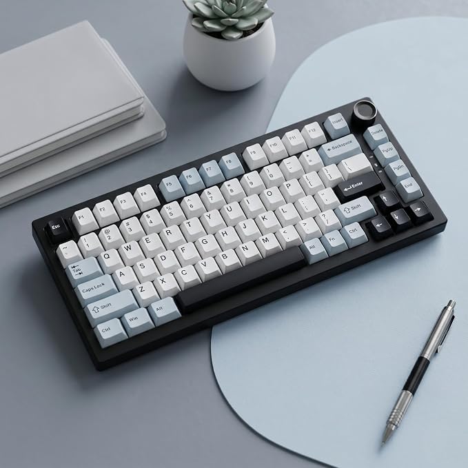 126 Keys PBT Double Shot Keycaps, White Navy Blue Minimalist Keycap Set, Cherry Profile Custom Keycaps for Mechanical Keyboard 60% 65% 75% 100% Cherry MX Switches