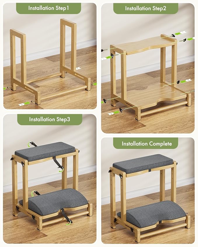 Amazer Double Step Foot Rest for Under Desk, 4 Adjustable Heights Bamboo Under Desk footrest with Soft Cushion, Dual-Layer Desk Foot Stool for Office Home Gaming, Natural Wood Foot Rests for Work