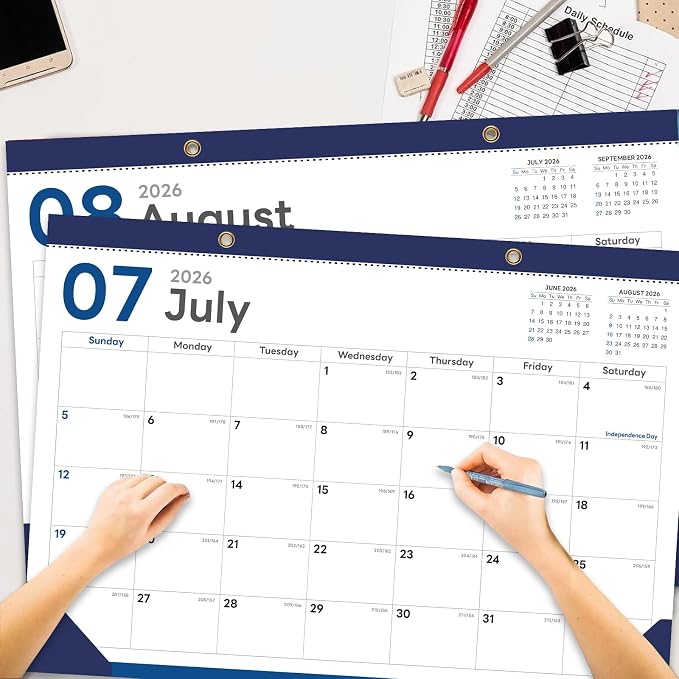 2026-2027 Desk Calendar - 18 Month Desk Calendar 2026-2027, Jul 2026 - Dec 2027, 17" x 12", Large Monthly Desktop Calendar with Daily Blocks, Thick Paper, Corner Protectors - (2 Stickers Included)