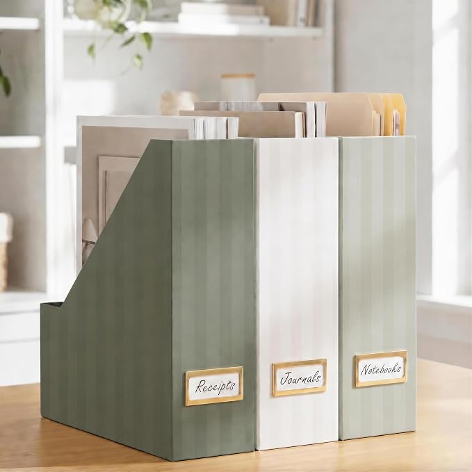 Beautiful Magazine Holder Set of 3 - Sturdy File Holder to Organize Your Desk or Shelves - The Perfect Office & Work Storage to Effortlessly Arrange Your Paperwork, Files, Magazines, Books or Binders