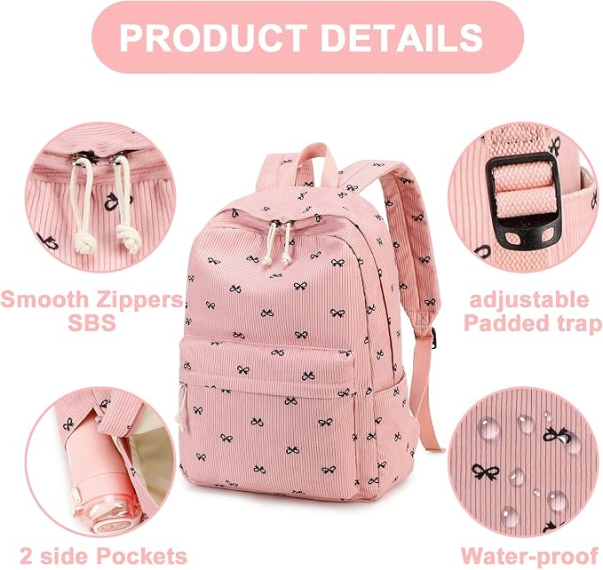 LEDAOU Kids Backpack for Girls Backpacks with Lunch Box, Lightweight Bookbag Set Elementary Middle School Back pack for 8-14