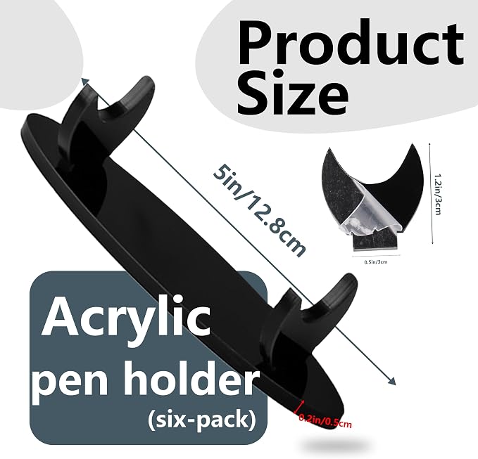 6 Pcs Black Acrylic pen holder for desk Reusable Single pen display stand Horizontal makeup brush rack for Fountain Pen Pencil Wand Paintbrush,Home Office School Desktop Storage Rack