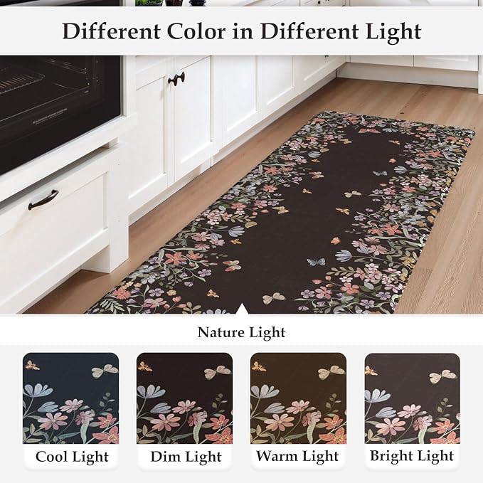 KIMODE Anti Fatigue Kitchen Mats for Floor, Farmhouse Black Kitchen Rugs Sets of 2, Summer Cushioned Kitchen Floor Mats, Comfort Standing Mats for Sink Laundry Office Desk 17"x47"+17"x29"