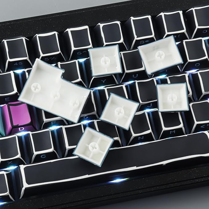 Tsungup Custom Keycaps-Side Print Keycap Set,PBT Shine Through Cool Retro Keycaps 75 Percent,128 Keys Dye Sub Cherry Profile Keyboard Key caps for Cherry MX Mechanical Keyboard-Sketch Black Keycap