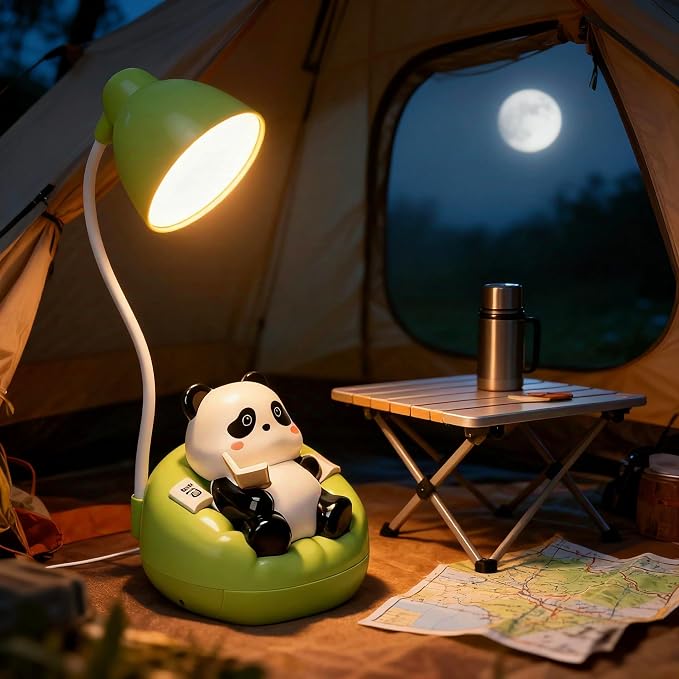 Cute Panda Night Light with Phone Stand & Storage, Rechargeable Bedside Lamp, 3-Level Touch Control Adjustable, LED Desk Lamp with USB for Bedroom Study Room, Boys Girls Gift (Green)