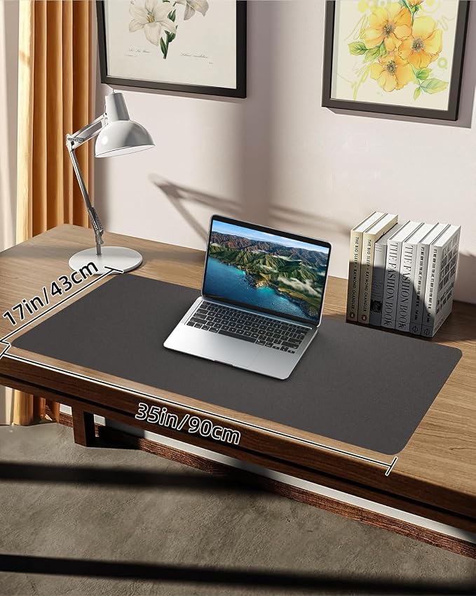 PULeather Non-Slip Desk Mat, Large Mouse Pad & Laptop Desk Pad - Waterproof Writing Pad for Office & Home (Dark Grey, 35.4" x 17")