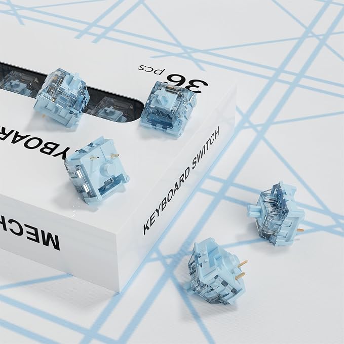 ZhouWang Dreamlike Blue Click Switch, Dustproof and Waterproof Keyboard Accessories for Mechanical Gaming Keyboards, Suitable for 3D-Printed Click switches and MX Mechanical Keyboards(36Pcs)