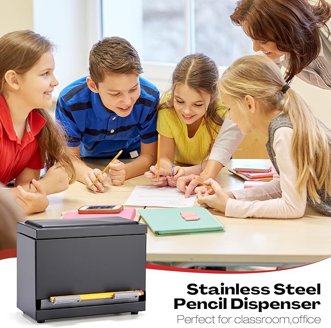 201 Pcs Stainless Steel Pencil Dispenser Kit for Classroom Metal Straw Dispenser with 200 HB Pencils Back to School Supplies Pen Holder for Classroom Desk Teacher Must Haves Office(Black)