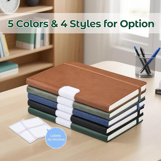 Blank Notebook, 5 Pack Hardcover Sketch Book, Large Blank Journal, No Bleed Thick Paper Sketchbook for Drawing, Unlined Notebook Journal for Women Men School, A5 Leather Sketchbook, Lay Flat, 5.7x8.5