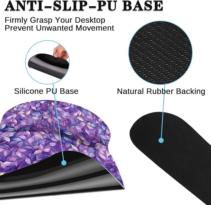 Britimes Purple Leaves Oil Painting Ergonomic Mouse Pad Set with Wrist Rest Non-Slip Rubber Base Wrist Cushion Support and Coasters Mousepad with Wrist Support for Computer Keyboard and Desk