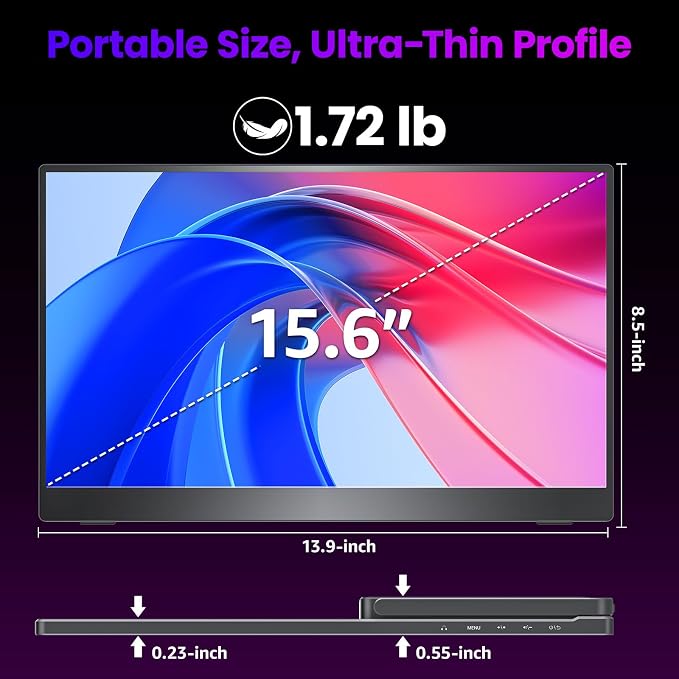 Upperizon Portable Monitor 15.6 inch 4K UHD 3840X2160 145% sRGB IPS HDR HDMI USB-C Travel Monitor for Laptop MacBook PC Surface PS5 Xbox, External Display with Kickstand & Speakers, VESA Compatible