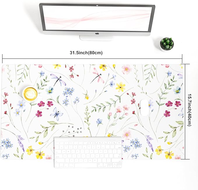 Colorful Star Large Mouse Pad, Floral Waterproof Office Desk Mat, Non-Slip Computer Gaming Mouse Pad, XXL PC Laptop Protector Pads, PU Leather Desk Writing Pads for Office Home, 31.5" x 15.7"