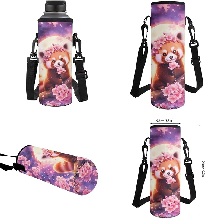 WELLFLYHOM Cherry Blossom Red Panda Backpack for School Kids Girls 4-7 4PCS | Moon Book Bag with Lunch Bag Pencil Case Waterbottle Sleeve Back to School Supplies
