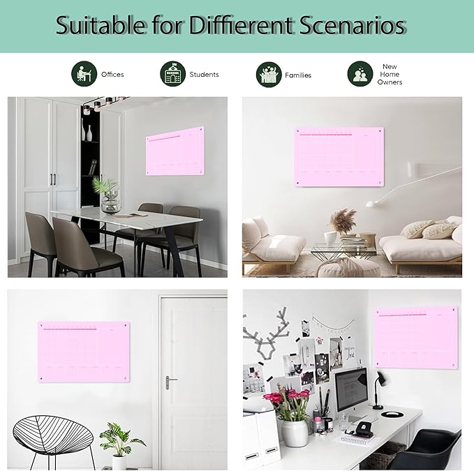 Large Acrylic Calendar for Wall,24"X16",Acrylic Dry Erase Calendar for Wall,Pink Dry Erase Board for Home/Office