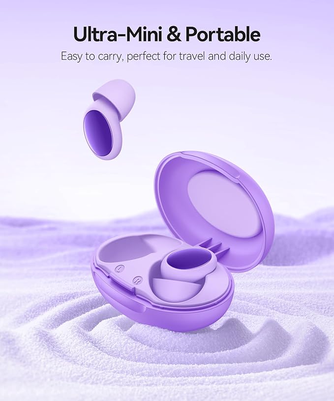 Ear Plugs for Sleeping 45dB Noise Cancelling Ear Plugs for Noise Reduction & Snoring, Concerts, Earplugs for Sleep,Sider Sleepers Airplane, Silicone Earplugs Reusable Concert Ear Plug+8Tip Violet
