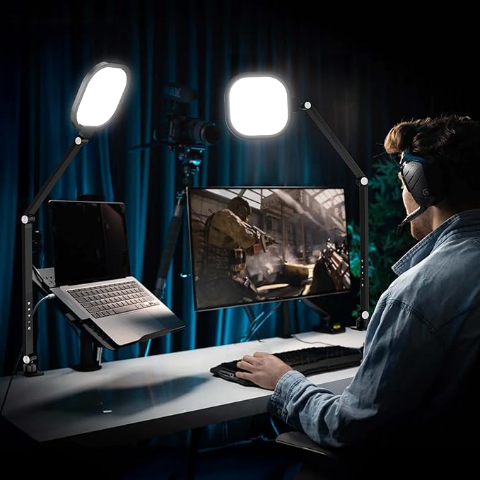 2 Packs Video Conference Light for Computer, 15W LitONES Desk Light for Zoom Calls Meeting with C-Clamp & Metal Swing Arm, Podcast Lighting Kit with Remote, Memory & Timing CRI>95