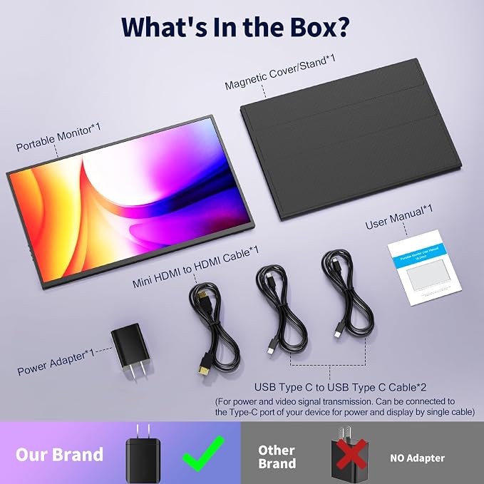 COOLHOOD 18.5 Inch Portable Monitor for Laptop, 1080P FHD 120Hz 125% sRGB USB-C HDMI Travel Monitor for PC、PS4/5 、Xbox, Portable Screen with Smart Cover, VESA Compatible