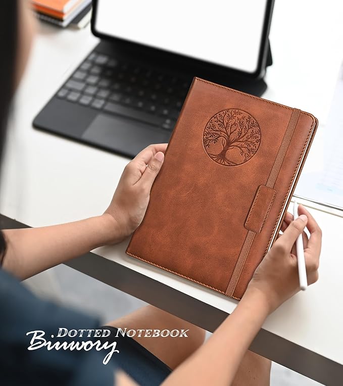 Biuwory Blank Journal Notebook for Women Men, Hardcover Leather Sketchbook 5.7"×8.3", 140 Pages Unlined Sketch book for Drawing, Writing, Travel, School & Work, Journaling Notebooks (Brown)
