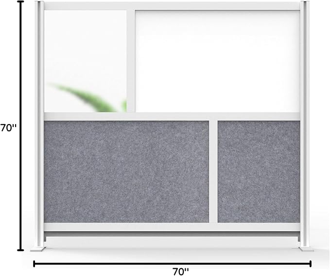 Workflow Modular Wall | Room Divider with Whiteboard, Sound Dampening, & Frosted Acrylic Panels | Expandable Office Partition for Privacy & Stability (53" x 48")