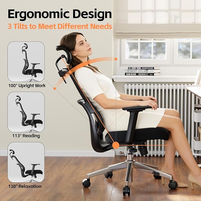 Ergonomic Office Chair, Home Office Desk Chairs, 3D Lumbar Support High Back Desk Chair, Comfortable Computer Chair & Gaming Chair for Office & Home - Black