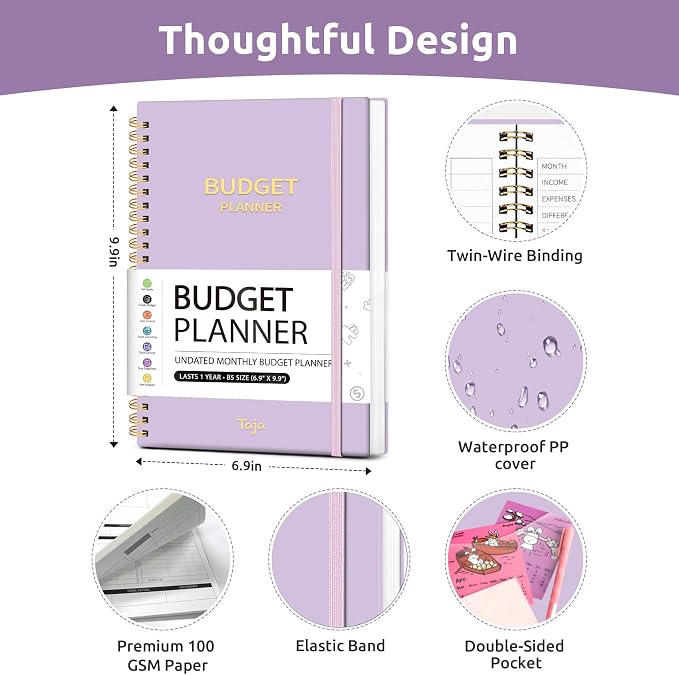 Budget Planner - Monthly Budget Book with Expense Tracker Notebook, Undated Bill Organizer & Finance Planner to Take Control of Your Money, Account Book to Manage Your Finances-Lavender