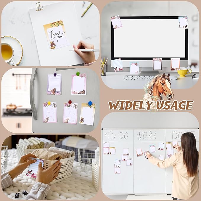 12 Pieces Horse Sticky Notes to Do List Notes Horses Lover Gift for Women, 3x4 Inch Animal Writing Memo Pads Flower 30 Sheet Pads, Animal Self Stick Memo Office Supplies Cute Small Gift
