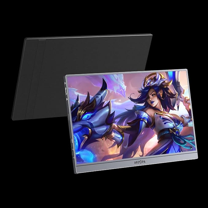 ARZOPA 16.1'' 144Hz Portable Gaming Monitor, 106% sRGB 1080P FHD Kickstand Portable Monitor with HDR, Ultra Slim, Eye Care, External Second Screen for Laptop, PC, PS5, Mac, Xbox-Z1FC Gray