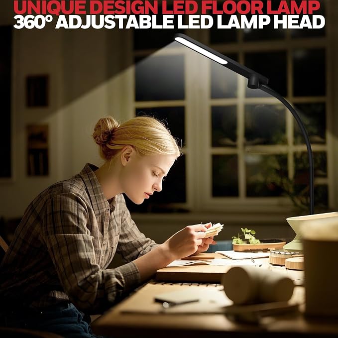 Honeywell LED Floor Lamp for Reading, CRI97 Full Spectrum Gooseneck Floor Lamp with Remote, Eye-Caring Dimmable Standing Task Light, 3 Color Temperatures, 77.5" Tall for Living Room Bedroom Office