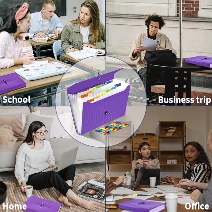 Expanding File Folder, 13 Pockets Accordian File Holder Organizer, A4 Letter Size Paper Document Receipt Organizer Accordion Filing Folder for Classroom, Home, Office and Travel