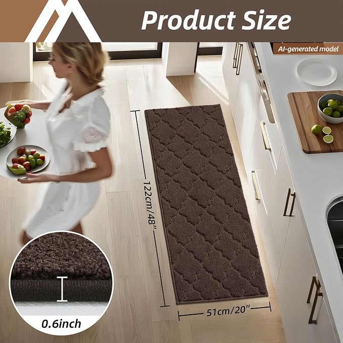 COSY HOMEER-Kitchen-Rugs 20"x48" Non-Slip Absorbent Soft Kitchen Runner Rug Polyester Kitchen Mats for Floor Washable Kitchens Standing Floor Mat for Sink Mat,Hallway,Laundry,Brown
