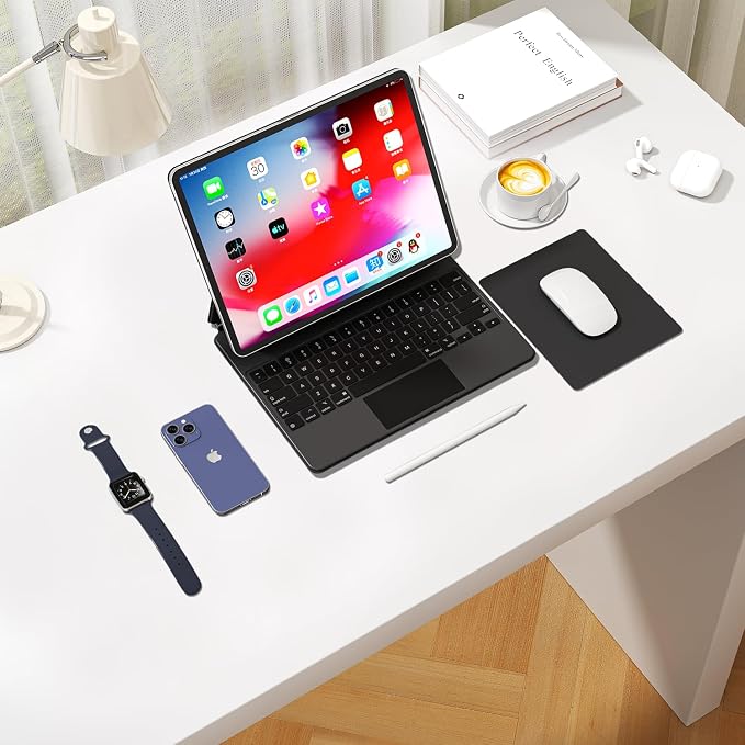 Leather Desk Pad Protector, Waterproof Mouse Pad, PU Desk Mat, Office Desk Cover, Desk Writing Mat for Office/Home/Work/Cubicle (Black/Red) 9x8 in
