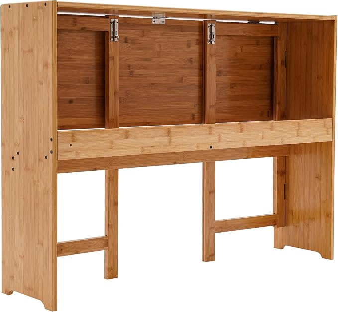 Modern Folding Desk, Small Computer Table Writing Desk Laptop Desk Vanity Table Bamboo Workstation with Bookshelf for Home Office
