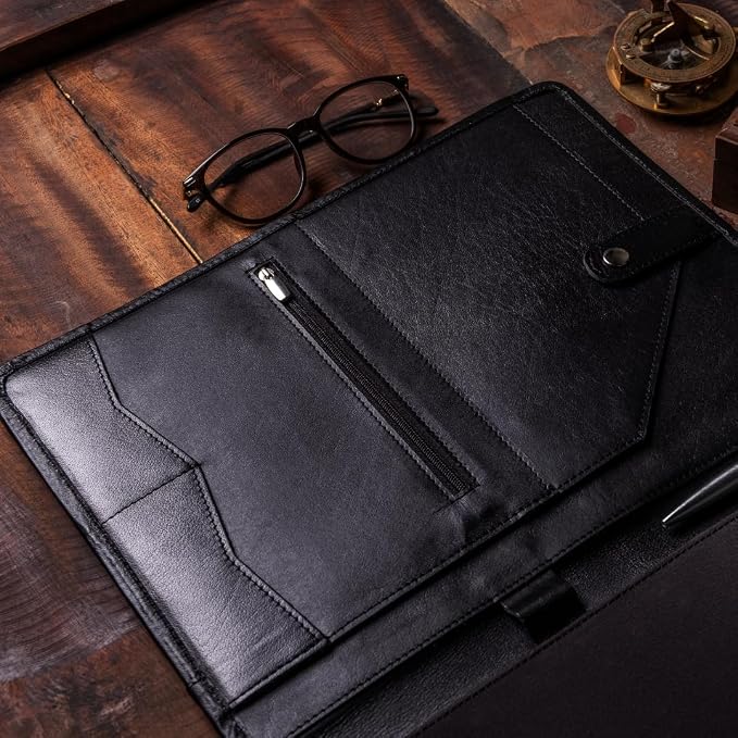 Leather Portfolio - Professional Portfolio Organizer, Resume Folder, Leather Padfolio for Men and Women, Business Portfolio with cardholder, Portfolio Folder - Leather Folder