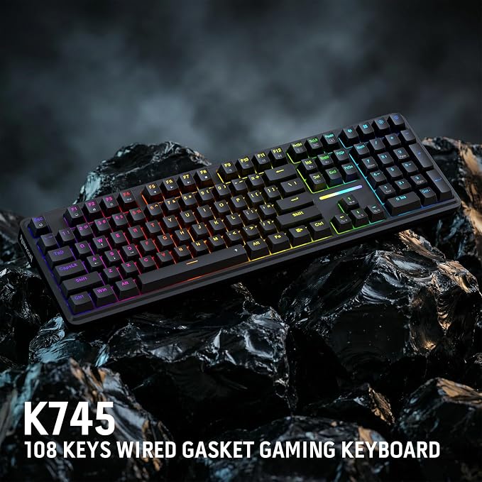 Redragon K745 Wired Gasket RGB Gaming Keyboard, 108 Keys Mechanical Keyboard w/Extra 4 Hotkeys, Upgraded Hot-swappable Socket, 5-Layer Noise Dampening, Creamy & Thocky Custom Linear Switch