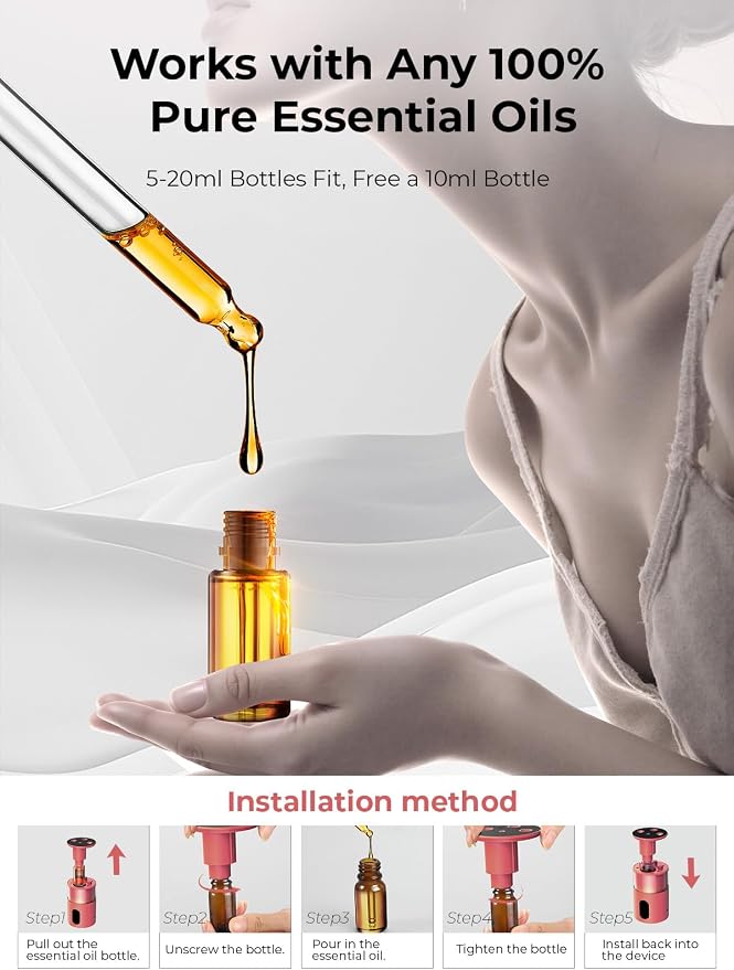 Waterless Essential Oil Diffuser: π ππ¨π₯π¨π«π¬ πππ Scent Diffuser for Home&Car&Office - Portable Diffuser with 48H Battery, 4 Timers & 3 Mist Levels, Bright Red