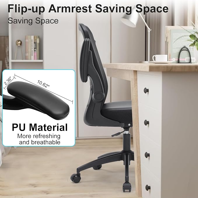 Office Chair, 400lbs Ergonomic Heavy Duty Desk Office Chair for Heavy People, Home Office Desk Chairs with Flip-Up Arms, Executive Computer Task Chair with Adjustable Seat Height & Lumbar Support
