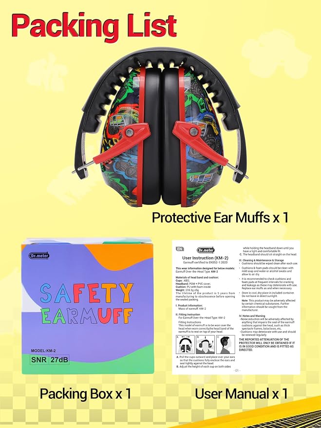Dr.meter Kids Ear Protection for Monster Jam, 27.4dB Noise Cancelling Headphones for Kids Toddlers, Adjustable Ear Muffs for Adults Noise Reduction in Airplane, Fireworks, Concerts and Sports