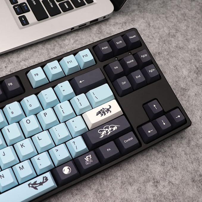 JSJT Sky and Blue Keycaps -Custom Keycap137 Keys PBT Dye Sublimation Cherry Profile Keycaps for ANSI/ISO Layout rk61/64/68/84/980/104 MX Switches Mechanical Keyboards