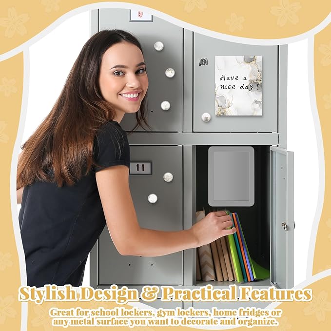 11 Pcs School Lockers Magnetic Decor Locker Accessories Kit with Magnetic Marble Print Whiteboard Mirror Pen Holder Buckles Lockers Organizer Decorations Locker Essentials for Back to School Supplies