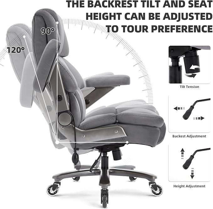 VUZI 700LBS Large Heavy Duty Office Chair with 3D Flip Arms, Big and Tall Plus Size Fabric Executive Desk Chairs, High Back Extra Wide Computer Chair with Adjustable Lumbar Support, Sturdy Metal Base