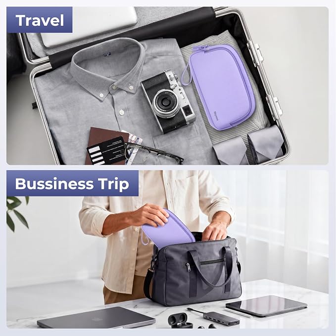 Skycase Travel Cable Organizer - Lightweight Water Resistant Dual-Layer Tech Pouch with Wrist Strap 10 Compartments Electronic Organizer Travel Case for Charger Cord Hard Drive,Medium,Purple