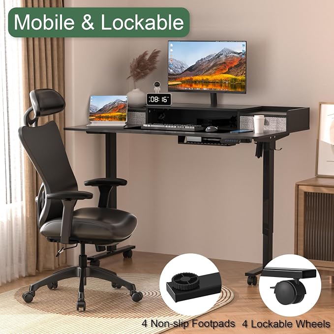 55 x 30 Inch Electric Standing Desk with 2 Drawers, Adjustable Height Widened Stand Up Desk with Storage, Sit to Stand Ergonomic Workstation for Home Office, Classic Black