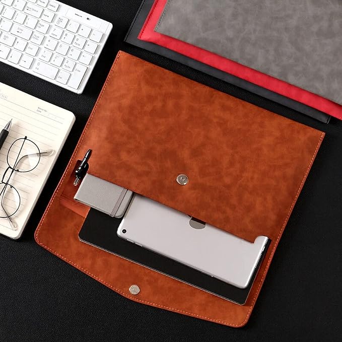 VANRA File Folder Organizer PU Leather File Jackets Document Holder Project Pockets with Magnetic Closure Button and Inner Bag for A4 Letter Size Paper (Brown)