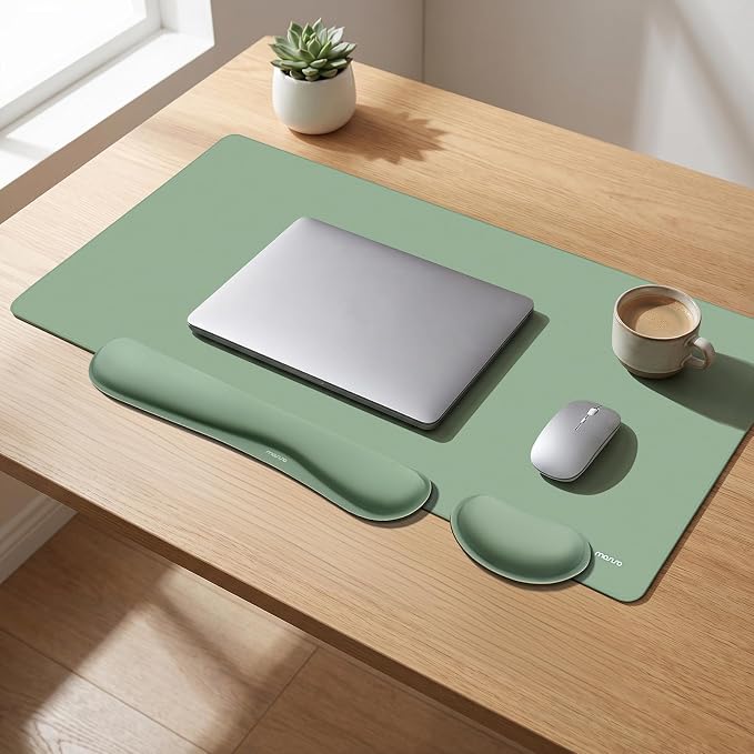 MOSISO Keyboard Mouse Pad Set, Gaming Mouse Pad&Keyboard Wrist Rest&Wrist Rest, Ergonomic Wristrests with Memory Foam Home Office Easy Typing Cushion Non-Slip Mousepad, Antique Green
