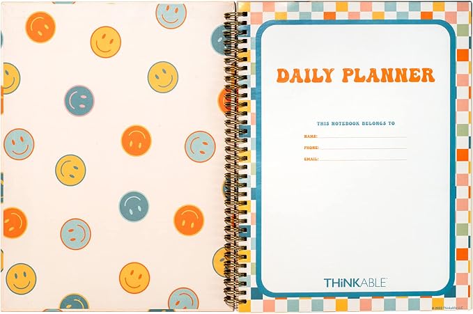 Undated Daily Planner Notebook 8.5x11, To Do List Notebook, Habit Tracker Journal, A4 Large Hardcover Spiral Schedule Notebook Planner, Retro Aesthetic Daily Planner Undated for Students Girls Teens