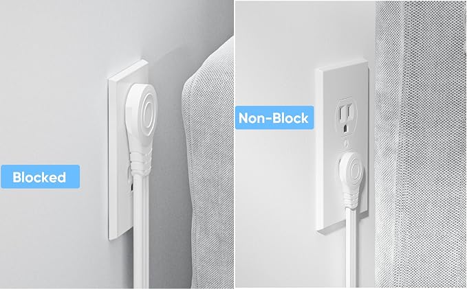 Olcorife Flat Plug Power Strip with 1 FT Extension Cord, 6 Outlets 3 USB Ports(1 USB C), 3 Sided Outlet Extender for Home Office Travel Dorm Room Essentials, White
